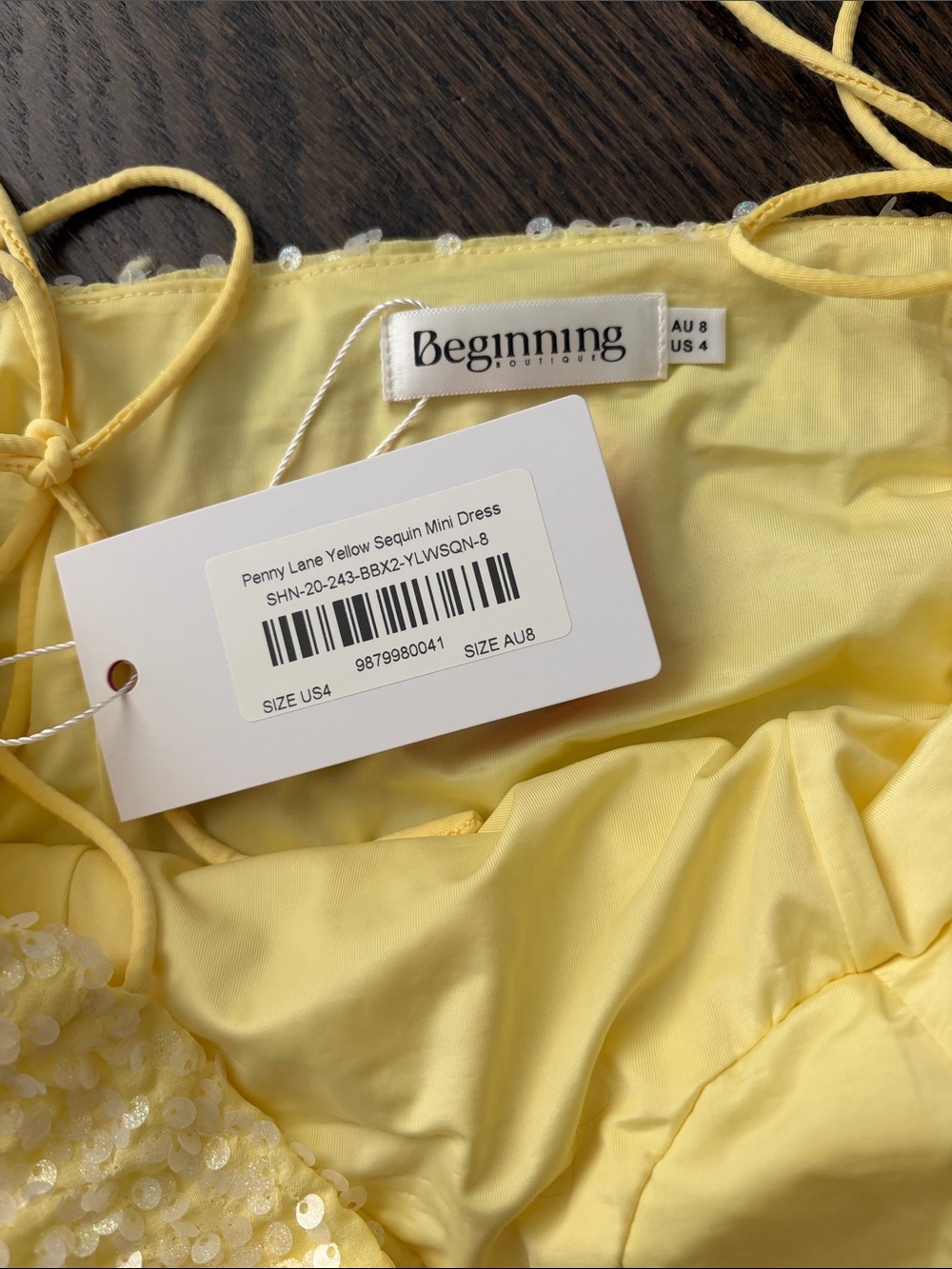 NWT Beginning Boutique Yellow Sequin Mini Dress - Picture 4 of 8